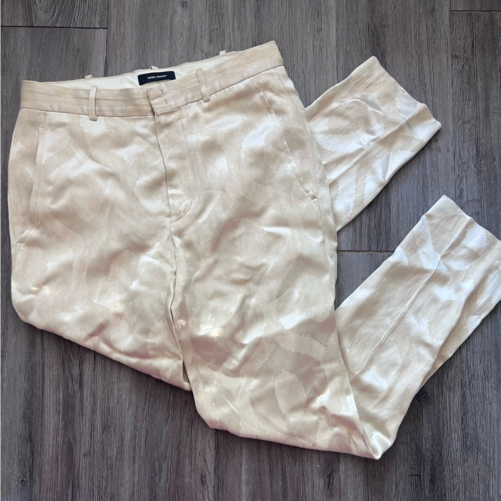 Isabel Marant Fidji straight-leg coated linen pants in beige.